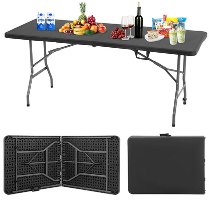 BestOffice Outdoor 6 FT Folding Camping Table Plastic Table Portable Square Height Dining Table Perfect for Picnics, Parties, Party and Camping, Black