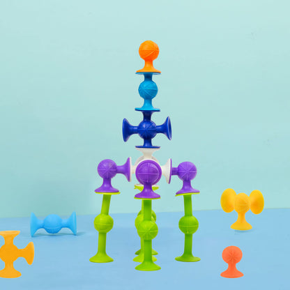 48 Piece Suction Cup Toys Construction Set - Silicone Building Blocks DIY Fun Bath Toys for Kids Ages 1-3, travel essentials for toddlers 1-3, Darts Sucker Toy with Toddler Road Trip Essentials