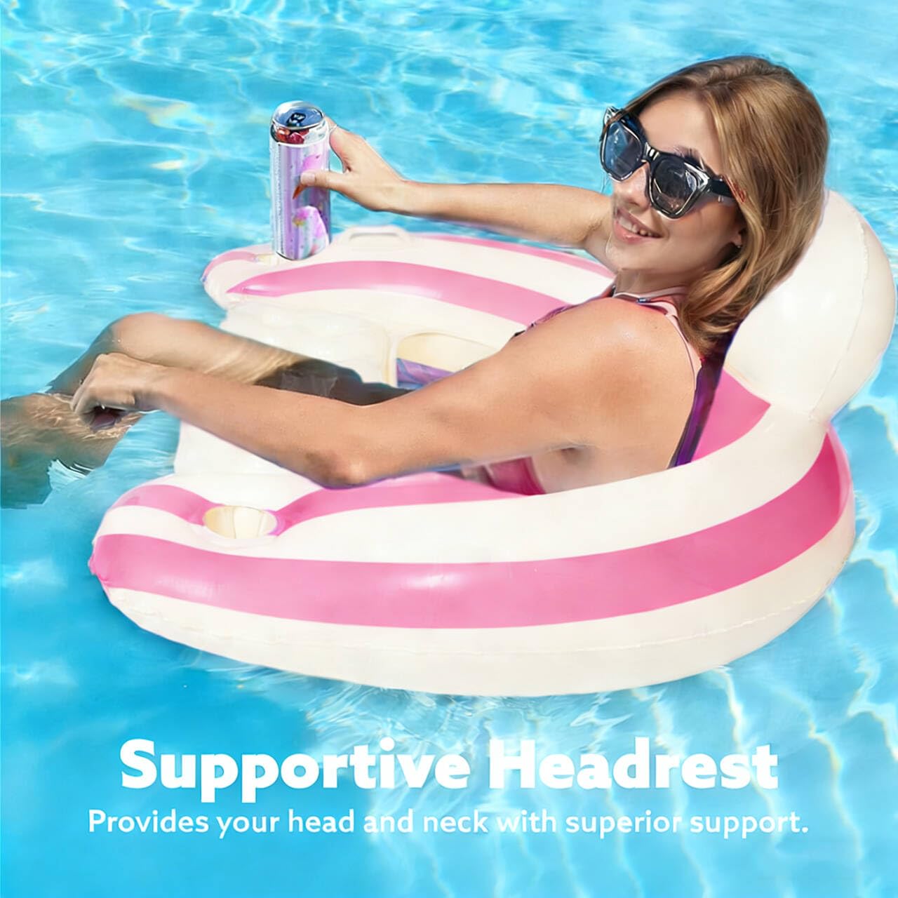 Pool Floats Chairs， Adult Inflatable Pool Lounge， Sit in Float Inflatable Pool Float Pool Lounge with Heavy-Duty Handles – 300lb Weight Capacity -Blue (Pink-Orange)