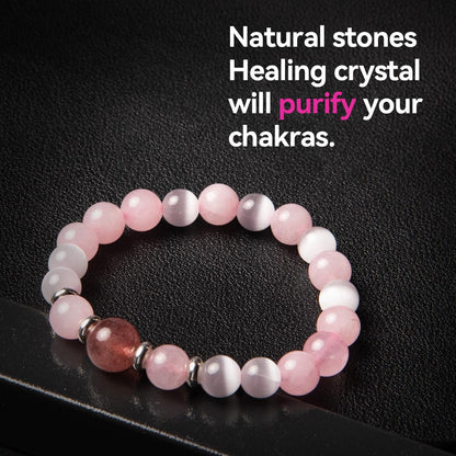 RONYOSTING Christmas Gift Pink Rose Quartz Bracelet for Daughter - Back to School Gifts for Girl Healing Love Crystal Jewelry,Cuarzo Rosa Beaded Charm