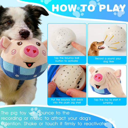 methill Interactive Dog Toys, 2026 New Active Moving Pet Plush Toy, Rechargeable Squeaky Dog Ball Toy with Talking Sound, Washable Bouncing Piggy Toy for Dogs Puppies (Red)