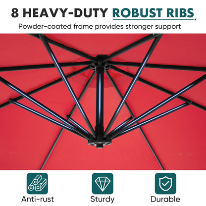 OLIXIS 9.8FT Offset Patio Umbrella with Base, Cantilever Table Umbrellas for Outdoor Sun Shade UV Protection with Easy Tilt Adjustment, 8 Ribs for Backyard, Lawn, Garden, Pool