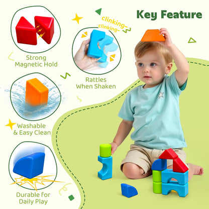 Pairez Toys Magnetic Building Blocks, Large Magnetic Blocks for Kids Ages 1-3, 3D Geometric Shapes Stacking Blocks Set, Montessori Sensory Toys for Toddlers, Boys & Girls (12pcs)