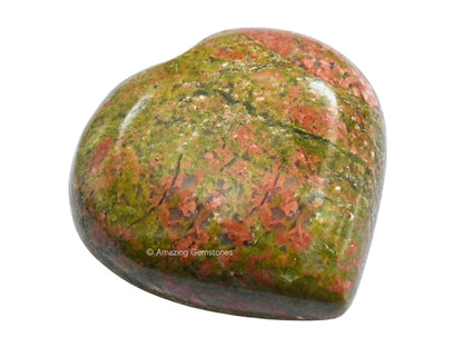 Amazing Gemstone Unakite Crystal Heart Palm Stone - Pocket Massage Worry Stone for Natural Body Chakra Balancing, Reiki Healing and Crystal Grid