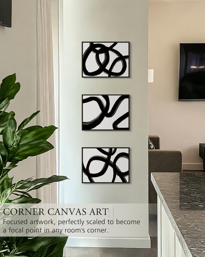 KUVIOKE Black and Grey Abstract Framed Wall Art Ink Wash Minimalist Lines Painting Artwork for Bedroom Hallway 12x16in (Black Framed)