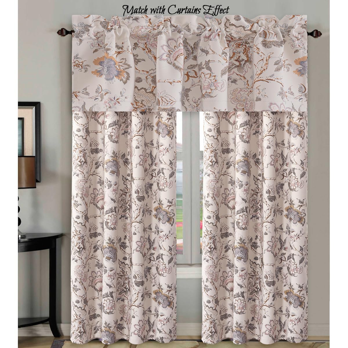 H.VERSAILTEX Blackout Curtain Valances for Kitchen Window/Living Room/Bathroom Privacy Added Rod Pocket Home Decoration Winow Valance, 52" W x 18" L, Floral in Sage and Brown