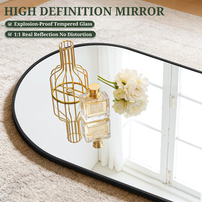 Mirror Full Length 64"x21" Full Body Floor Mirror with Stand, Shatterproof Glass, Aluminum Alloy Frame, Free Standing Wall Mounted or Leaning Arched Mirrors for Bedroom Living Room Entryway