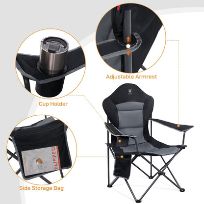 EVER ADVANCED Folding Camping Chair with High Back Padded 2 Pack Oversized Portable Lawn Chairs Lightweight Sturdy Steel Foldable Outdoor Camp Chair for Adults, Black
