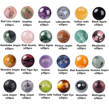 GorgGorho 480pcs Natural Round Stone Beads Genuine Real Stones Beading Loose Gemstone DIY for Bracelet Necklace Earrings Jewelry Making (8mm-24 Color S2, 8mm)