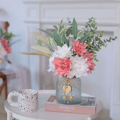 Faux Flowers with Vase,Artificial Silk Flowers in Vase, Fake Plant Eucalyptus and Willow,Flower Arrangement for Home Farmhouse Dining Table Centerpiece Decorations Coffee Table Decor (Dusty Pink)