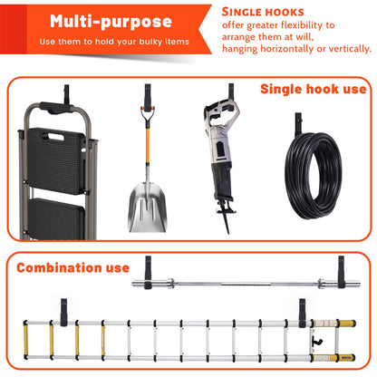 SunVFaFa 4 Pack Garage Storage Hooks, Ladder Hangers, Steel Wall Mount Hooks, Utility Hooks for Hanging Heavy Duty Shed Tools, Ropes, Garden Hoses, Shovel, Bulk Items, etc.（88lbs, 4Inch）