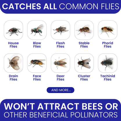 Fly Traps Outdoor Fly Trap for Patio. 4 Large Non-Toxic Pre-Baited Flies Bags Outdoor Disposable. Big Hanging Bug Catchers for All Filth Flies Killer for Outside Bug Control in Yard Horse Ranch.