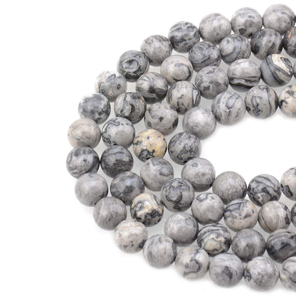 LPBeads 100PCS 8mm Natural Map Jasper Gemstone Round Loose Beads for Jewelry Making with Crystal Stretch Cord