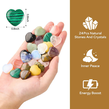 UU UNIHOM 24 Pcs Crystals Heart Healing Stones for Valentines Day Party Gift Crystal Heart Shaped Rocks Gemstones with Greeting Cards for Meditation Balancing Chakra Reiki Spiritual Christmas Gifts