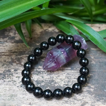 Black Tourmaline Bracelet 10MM | 3A Grade Natural Chakra Crystal Jewelry | Birthstone of October, Fit 7.5" Wrist Size, Bring Luck, Peace & Love, Feng Shui choice for Friends Familys