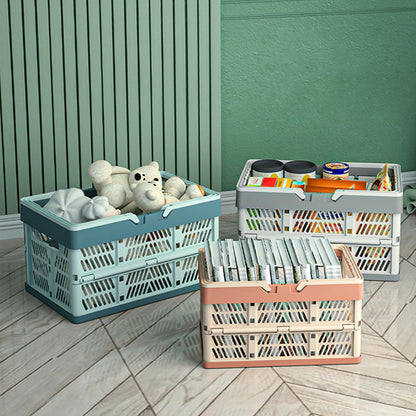 VIGAER 20L Plastic Collapsible Storage Crate - Foldable Handle Crate Storage Basket Bin - White & Gray M