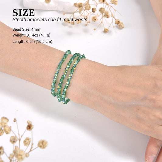 CHENSILAIYI Trendy Beaded Bracelets for Women and Girls - Boho Stacked Bead Jewelry Sets - Stretch Chakra Bracelet Pack (Green 4Pcs)