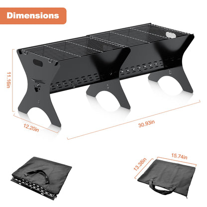 Bearfire Camping Campfire Grill 2 Packs | Portable Folding Charcoal Grills, Backpacking & BBQ Grill, Heavy Duty Firepit Grate Grill with Carry Bag for Outdoor Cooking, Bonfire, Patio, Backyard-31 Inch