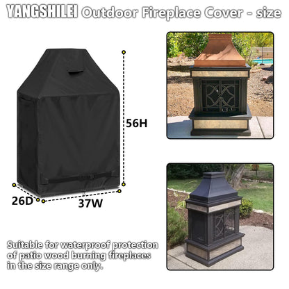 Outdoor Fireplace Cover 100% Waterproof Patio Wood Burning Fireplaces Rain Cover Weather-Proof / UV-proof/Full-coverage Rust-Proof Protection Chiminea Fire Pit Covers 37"W x 26"D x 56"H, Black