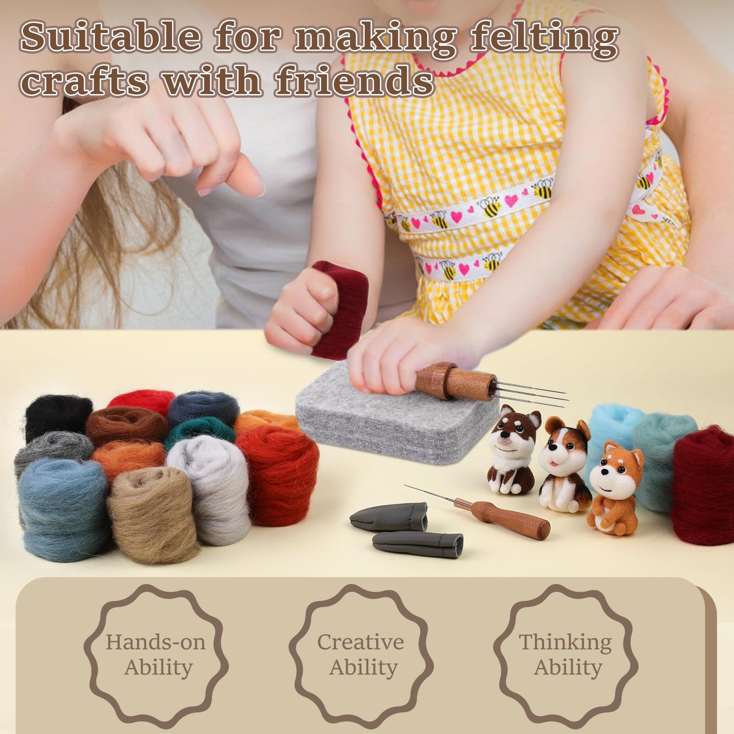 ZXIIXZ Needle Felting Kit, 24 Colors Felting Wool Kit with Felt Bag, Felting Needles, Pad, Felting Wool Bulk for DIY Needle Felting Beginner with Step by Step Instructions
