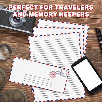 ArtCreativity 100 Pieces Vintage Stationery Paper and Envelopes Set - 50 Double Sided Airmail Sheets and 50 Envelopes - Pen Pal Stationery Letters and Envelopes with Air Mail Design