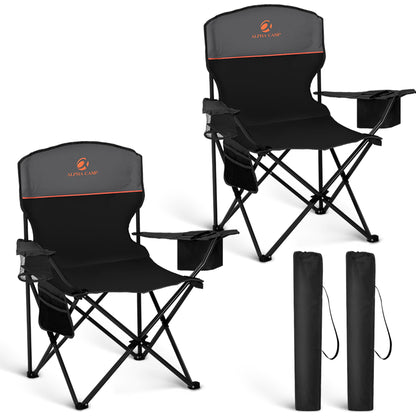 HIGH POINT SPORTS 2 Pack Portable Camping Chair for Adults, Folding Outdoor Camp Chair Lightweight Lawn Chairs Folding Collapsible Chair for Camping, Tailgates, Beach, Black, Support 350 lbs