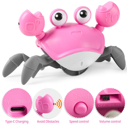 Hirger Crawling Crab Baby Girl Toy, Dancing Walking Infant Toy for Tummy Time, Sensory Toy for 3-6-12-18 Months Babies & Toddlers 1-2-3, Musical Birthday Gift