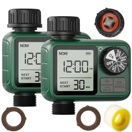 2 Pcs Sprinkler Timers, XinFuturse Water Timer, Programmable Garden Hose Timer with Rain Delay, Manual& Automatic Watering System, Waterproof Irrigation Controller Watering Lawn Evenly& Efficiently