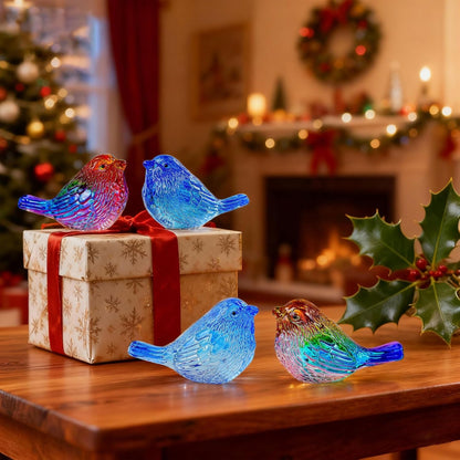 QFkris 3" Small Bird Statues Home Decor Accents Blown Glass Birds Decor for Tabletop, Office Desk, Living Room, Coffee Table, Shelf, Bookshelf (2 PCAK)