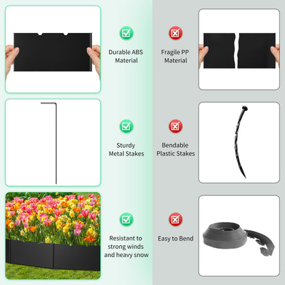 20 Pcs Garden Landscape Edging Border Kits 5.9inch Tall, 19.7ft Flexible Garden Fence Edging with 20 Metal Anchoring Stakes, No Dig Plastic Garden Decorative Border for Flower Bed Lawn Driveway Yard