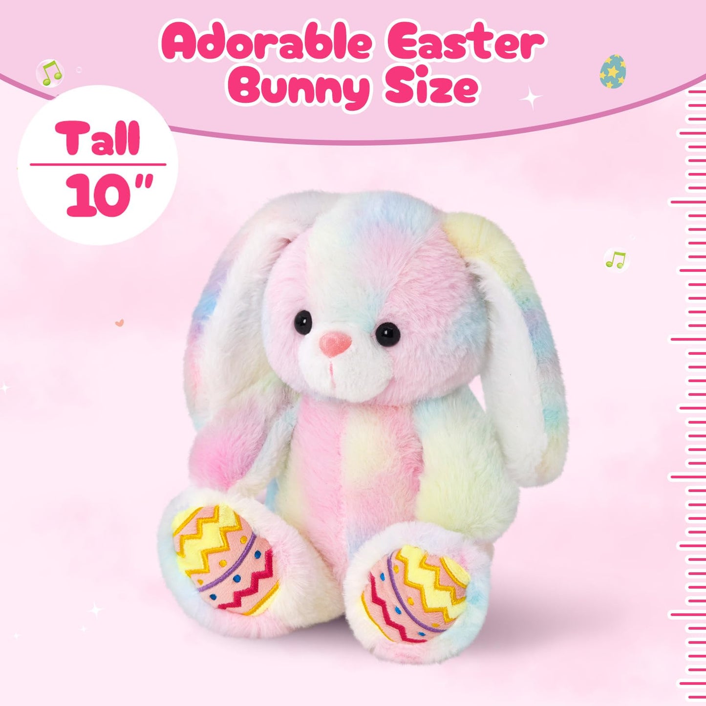 Glow Guards Easter Plush Bunny Stuffed Animal, Musical Light up Rainbow Stuffed Bunny, Singing Rabbit Stuffed Animal Toy with Floppy Ear Bunny Easter Gifts Bedtime Friend for Baby Girls Boys Kids, 10"