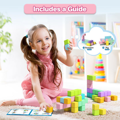 Asago Magnetic Blocks for Toddlers 1-3, 56PCS 1.34in Large Macaron Magnet Building Cubes for Kids, Stem Preschool Stack Construction Educational Toys for 3-5 Years Old Boys Girls