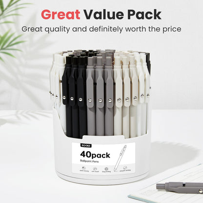 Sooez 40 Pack Bulk Pens Ballpoint, Black Ink Pens for Smooth Writing, Quick Dry Ball Point Pens Black, Medium Point 1.0mm Fidget Pens for Journaling, Office Supplies for Nurse Server, Note Taking