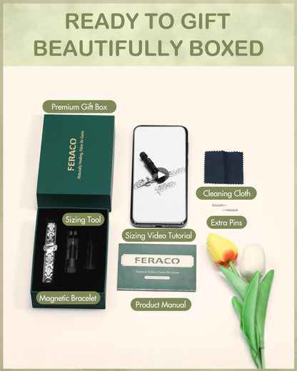 Feraco Pure Copper Bracelets for Women, 5X Ultra Strength Magnetic Bracelet with 5000 Gauss Magnets & Sparkling Cubic Zirconia, Upgraded Butterfly Clasp, Infinite Clover Jewelry Gift (Silver)