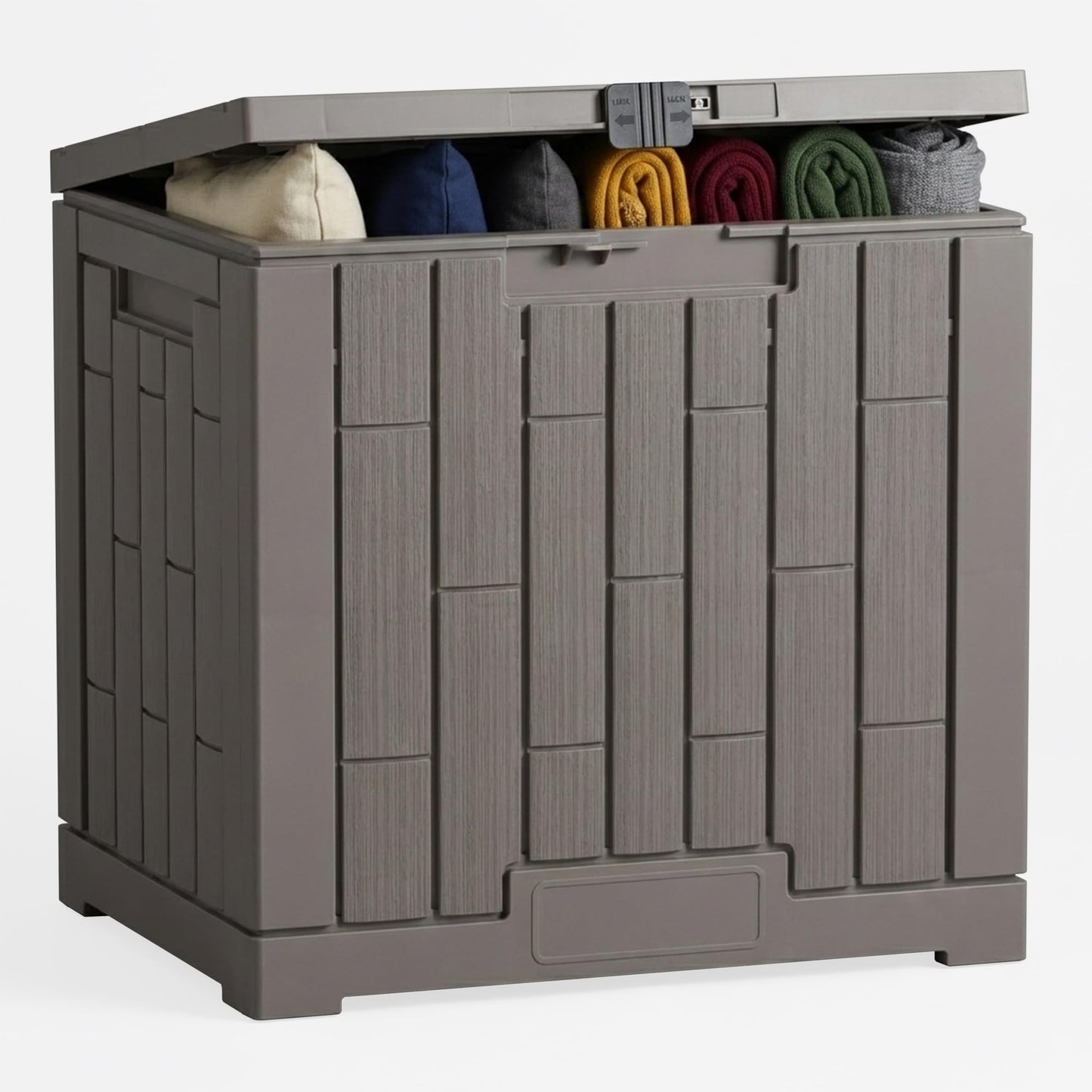 Outdoor Storage Box, 30 Gallon Resin Waterproof Deck Box, Lockable, Built-in Handle, Outside Storage Container for Patio, Garden and Garage