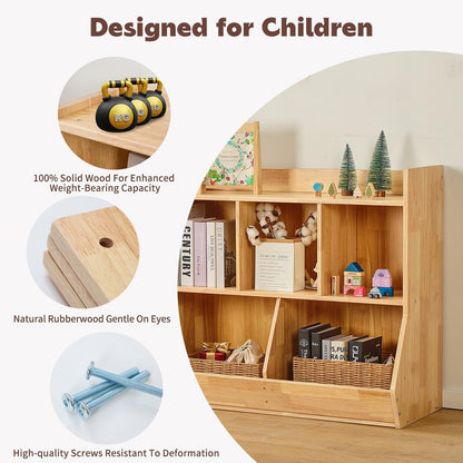 SHINITOY Solid Wood Kids' Bookcases Toy Storage Organizer with Bookcase, Kid’s Multi Shelf Cubby for Books,Toys, Wood Kid Storage Organizer with Bookshelf