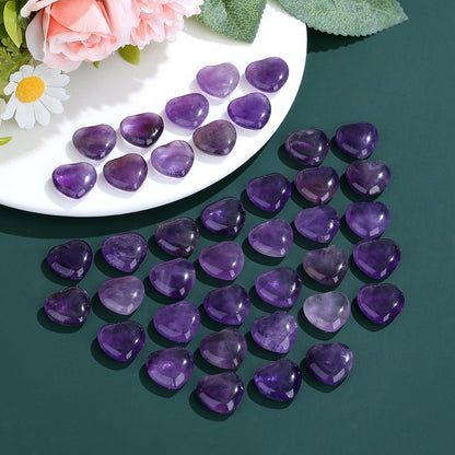 NUKAYAI 20PCS Amethyst Crystals Healing Stones Love Heart Shaped Polished Crystal Natural Purple Cute Pocket Thumb Reiki Wholesale Set Balancing Meditation Mothers Day Bulk Gifts for Women