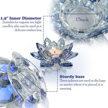 Kolnlala Crystal Lotus Flower Tealight Candle Holders/Glass Tea Light Candlestick Decor Decoration for Christmas Home Wedding Party… (Blue 1pc)