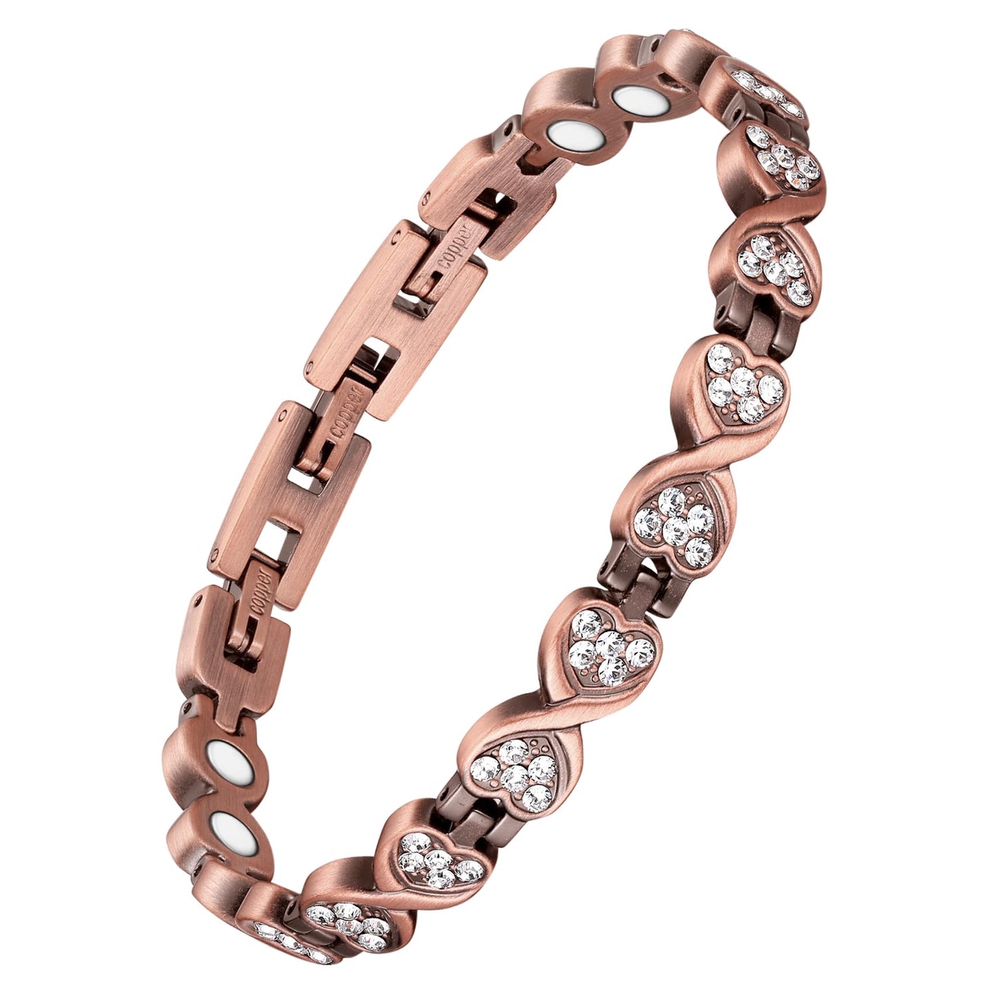 Jecanori Pure Copper Bracelets for Women, Heart Crystal Magnetic Bracelets for Women with 3800 Gauss Ultra Magnets and Sizing Tool
