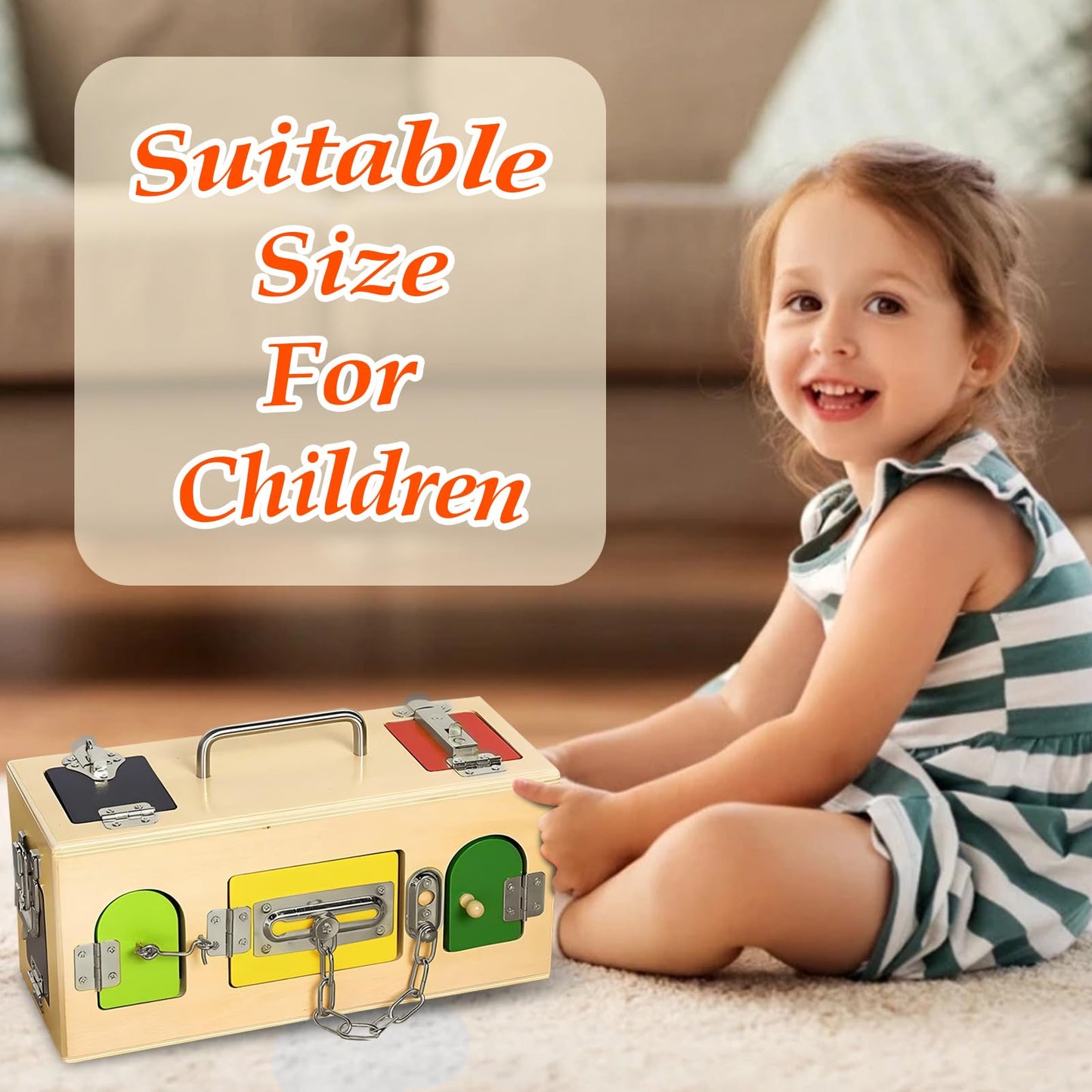 VIESMUMU Montessori Lock and Key Toy, Wooden Activity Cube for Toddlers, Wooden Busy Lock Box Toy for Autism, Educational Toy for Fine Motor Skills