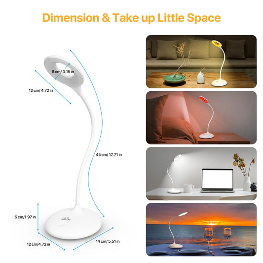LLLPRT Rechargeable Desk Lamp Cordless with 3 Color Modes, Touch Control 30 LEDs Table Lamp, Stepless Dimming Reading Light, 360° Flexible, Portable Eye-Caring Sleep Aid for Dorm Study Office Bedroom