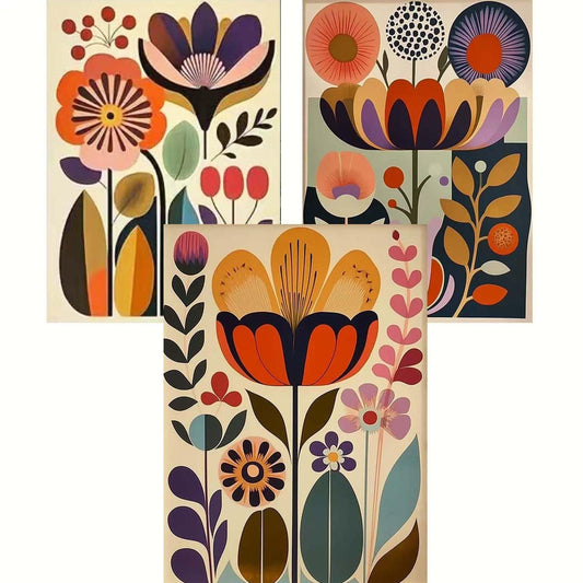GEMOUJ Flower Paint by Numbers Kit for Adults Beginners, 3 Packs Vintage Floral Prints Paint by Number Kits on Canvas,DIY Easy Digital Oil Painting Kits， Home Wall Decor 12 X 16 Inch
