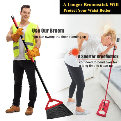 PUTNATRUE Heavy Duty Broom of Outdoor and Indoor, 4 Packs Upgraded Commercial Angle Brooms, Perfect Red Broom of House,Kitchen, Garage, Courtyard, Concrete