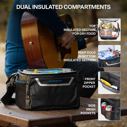 EVERFUN Small Cooler Bag 24 Can Insulated Lunch Box Double Deck Soft Leak-Proof Waterproof Collapsible Ice Chest for Men Women Work Travel Car Trip Picnic Beach, Black