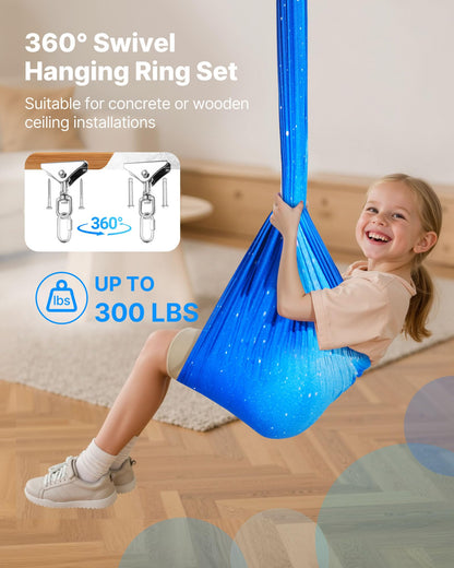 VEVOR Sensory Swing, Double-Layer Fabric Sensorys Hammock, Indoor & Outdoor Sensory Swing with 360° Swivel Hanger, O-Sling, Holds up to 300lbs, Adjustable Aerial Yoga, Hanging Swings for Kids