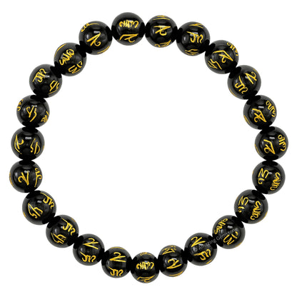 Amazing Gemstone Crystal Bracelet for Women Men's Gifts - Protection Healing Crystal Bracelet - 8mm Gemstone Beaded Stretchable Bracelet Pulseras Para Hombres Mujer Stocking Stuffers Mothers Day Gift (Black Agate (Om Mani Padme Hum))