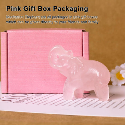 Hguxmcu 2 Inch Rose Quartz Crystal Elephant Sculpture Handcrafted Healing Stone Animal Figurine Spiritual Home Decor Lucky Charm Gift for Wealth Success Positive Energy and Meditation Lovers