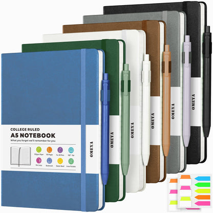 6 Pack Journal Notebooks for Work with 6 Pens, A5 Hardcover Notebook，Business Notebooks Bulk, College Ruled Notebook for Men, Leather Journal for Writing, 160 Pages, 100GSM Thick Paper (5.7" x 8.3")