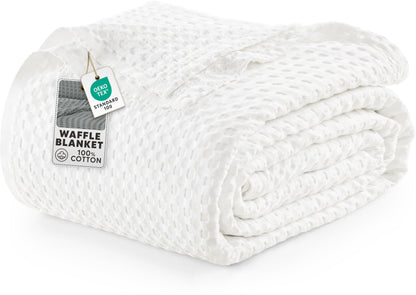Utopia Bedding 100% Cotton Waffle Weave Blanket Queen Size for Bed - Lightweight, Breathable Summer Blankets Soft and Cozy, Gift for Mother’s Day Home Decor (White, 90x90 Inch)