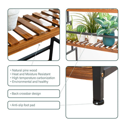 ULIKE Plant Stand Outdoor Indoor Hanging Plant Shelf for Multiple Plants 3 Tier Tall Plant Stand Wood Rack with Metal Frame for Patio Garden Balcony